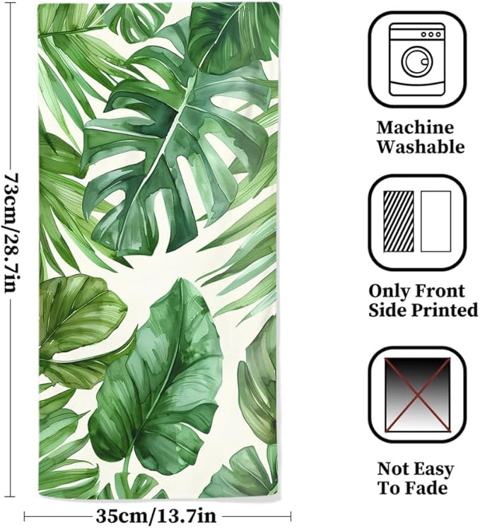 Palm Leaves Tropical Hand Towels Set of 2 Highly Absorbent Breathable Floral - Image 2