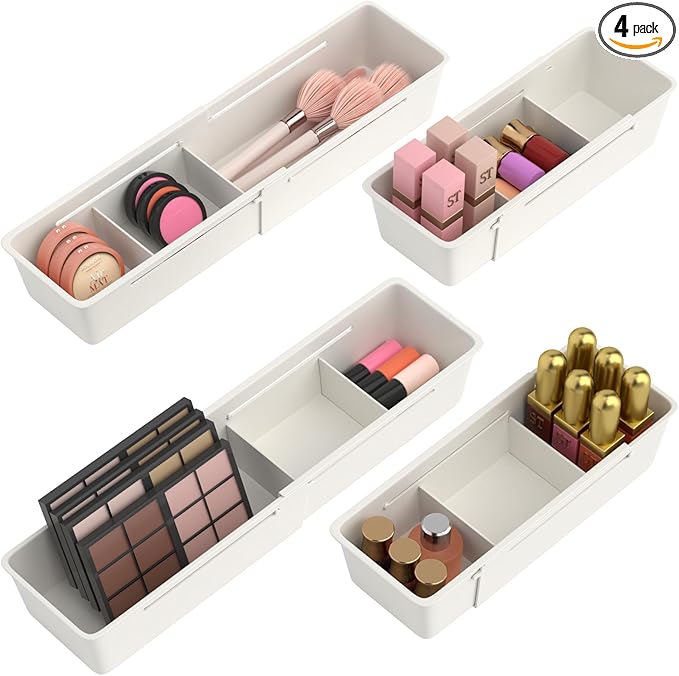 Desk Drawer Organizer Tray, 4 Pack Expandable Drawer Organizer by Pluspace