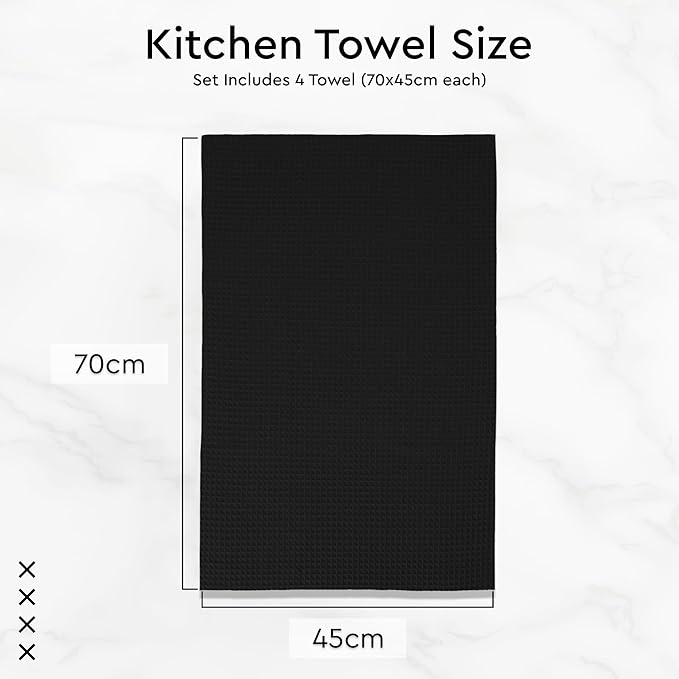 Encasa XO Kitchen Dish Towels Set | Black | Waffle Weave and Flat Hand Tea - Image 6