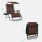 Best Choice Products 30” Wide Folding Zero Gravity Outdoor Recliner Patio Lounge Chair w/Adjustable Canopy Shade, Headrest, Side Accessory Tray - Brown - Image 2