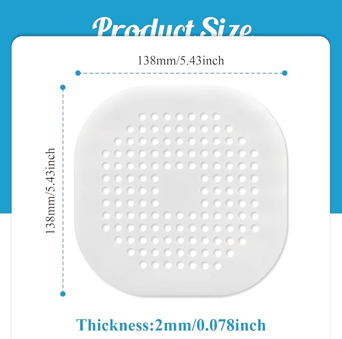 2Pcs 5.4 Inch Square Drain Cover TPR Hair Drain Catcher Flat Silicone Floor - Image 2