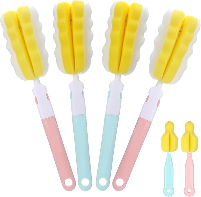 4 Pcs Bottle Brush Sponge, Cup Water Bottle Sponge Brush Cleaner, Detachable by Unknown