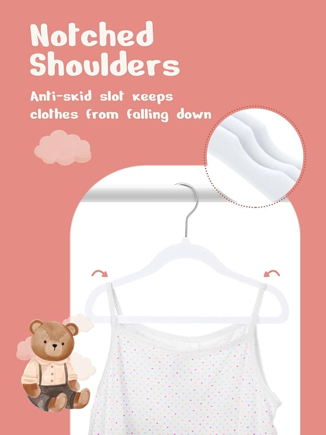 HOUSE DAY 11 Inch Velvet Baby Hangers 50 Pack White, Premium Kids Hangers - Image 3