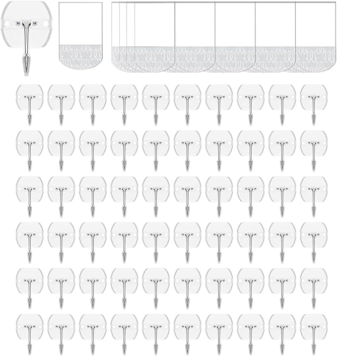 60 Hooks-70 Removable Strips, Damage Free Hanging Wall Hooks by CARAINBO