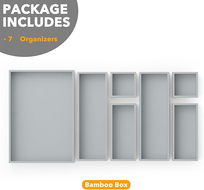 SpaceAid 7-Piece Bamboo Drawer Organizer Storage Boxes Set, Wood Tray Junk - Image 6