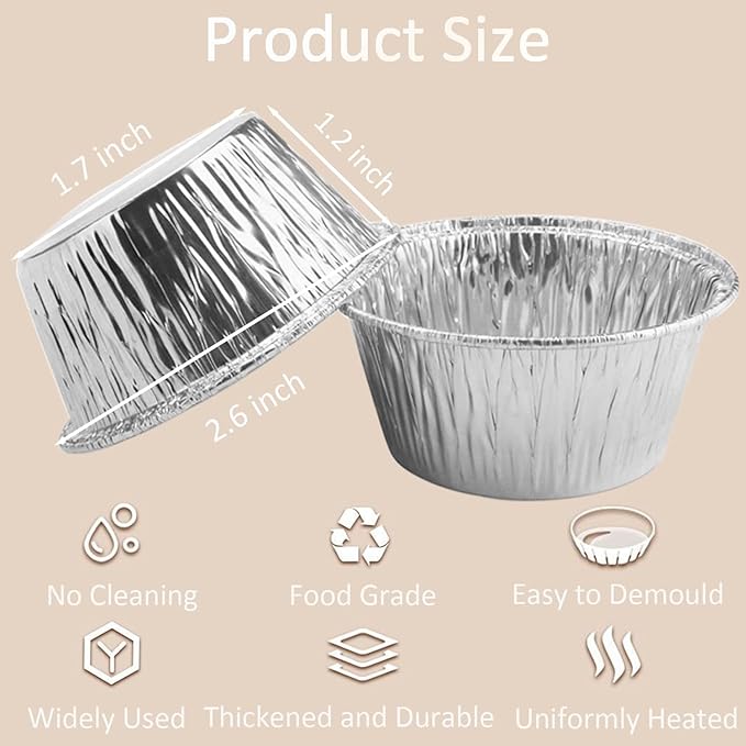 Aluminum Foil Baking Cups, 150 Pack Disposable 3 Oz Ramekins Aluminum Cupcake - Image 2