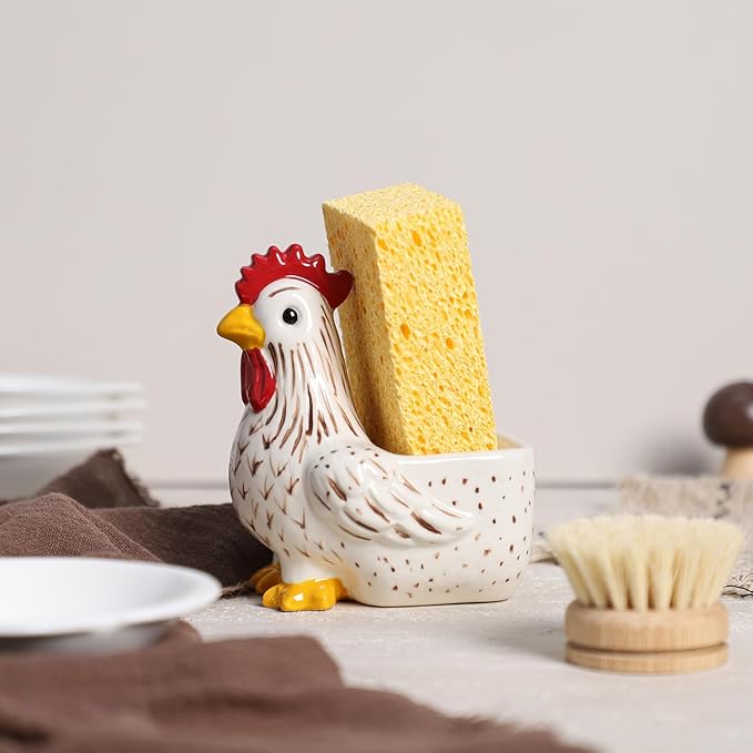 Ceramic Retro White Rooster Shape Sponge Holder - Image 3