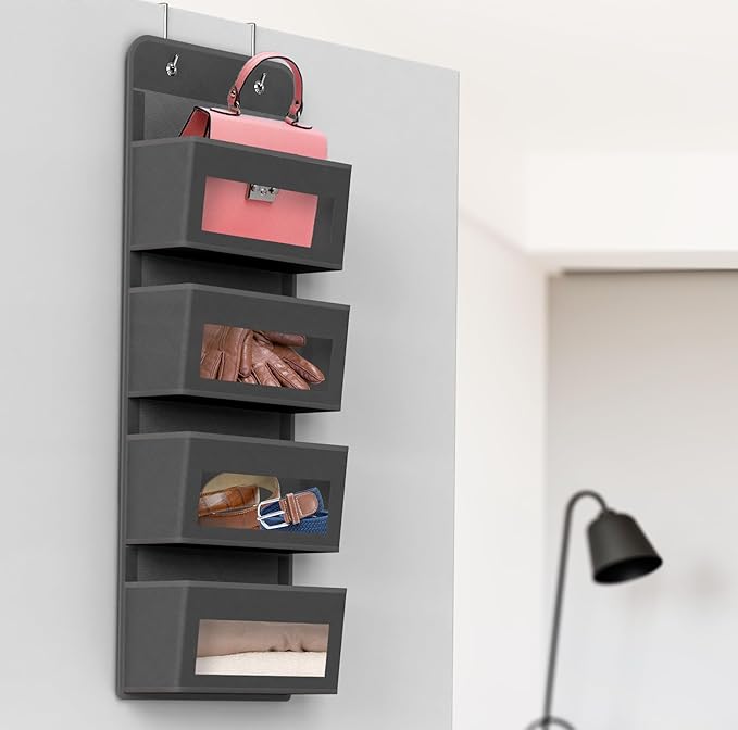 Simple Houseware 4 Clear Window Pocket Over Closet Door Storage Hanging - Image 7