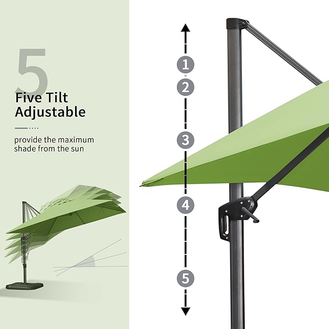 PURPLE LEAF 9' X 11.5' Square Cantilever Umbrella Patio Umbrella with Base Outdoor Umbrella Aluminum Offset with 360-degree Rotation for Garden Deck Pool Patio Apple Green - Image 4