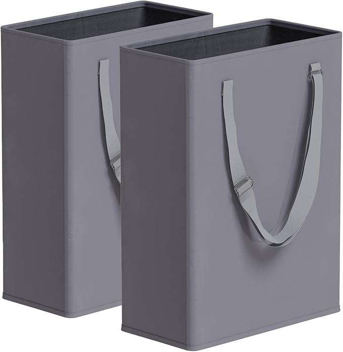 Slim Laundry Hamper with Adjustable Long Handles, 45L Small Laundry Baskets by TECHMILLY