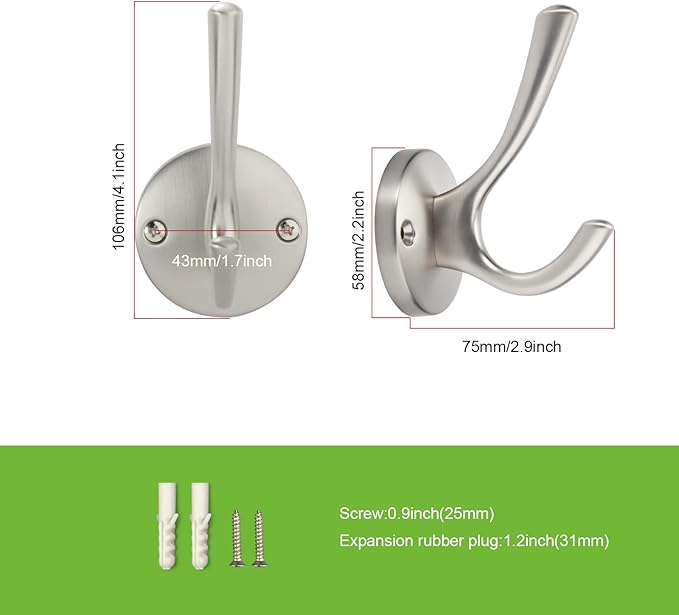 TUNNY 5 Pack Round Coat Towel Hooks - Image 2