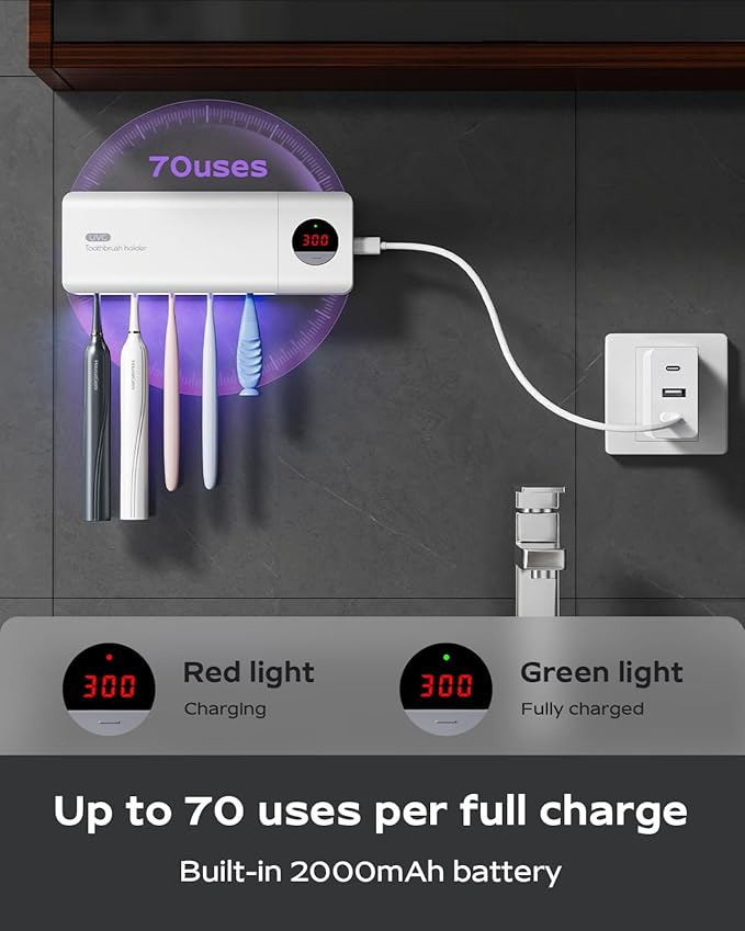 HouseGem Toothbrush Holder, Timer Function, 2000mAh Rechargeable Cordless - Image 4