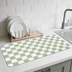 Checkered Dish Drying Mat for Kitchen Counter, Absorbent Non-Slip Coffee Mat by CooRug