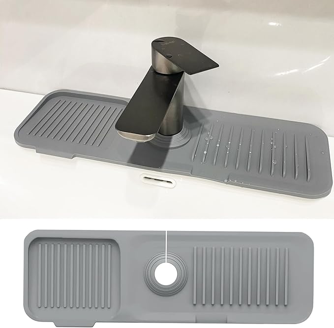 Kitchen Sink Splash Guard, Silicone Faucet Handle Drip Catcher Tray, Fit by CHIVOLONA