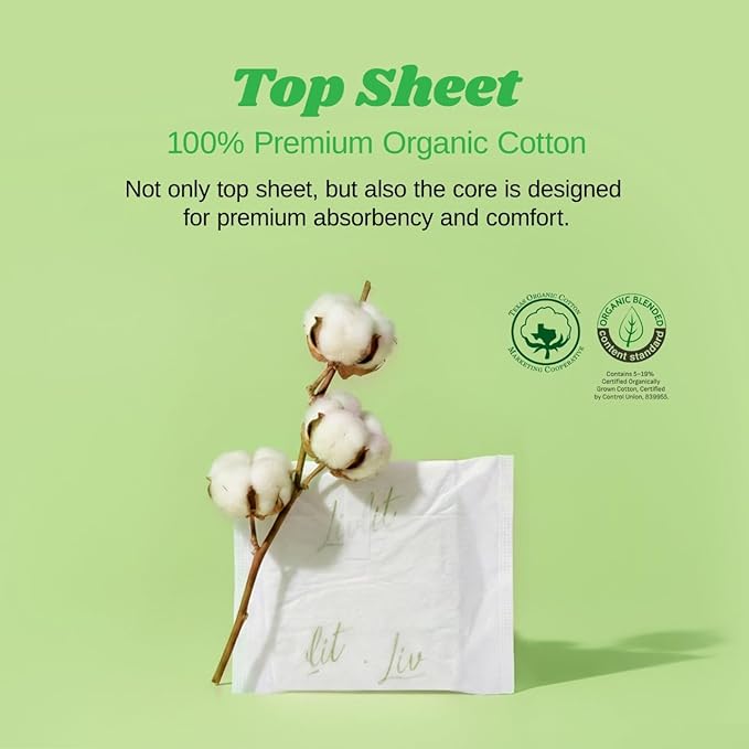 Livlit Regular Size Ultra Thin Sanitary Pads, 100% Organic Cotton from Texas - Image 4