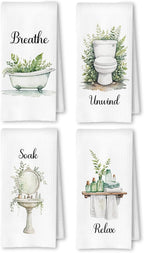 Boho Farmhouse Bathroom Hand Towels Set of 4, Relax Breathe Soak Unwind by Unknown