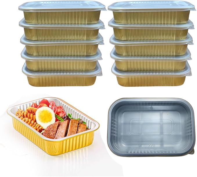 Aluminum Foil Pans with lids 10pack Heavy Duty 2LB Small foil pan 8.5"×6" by SuiXinCookWelcomeWishyouhappybuy