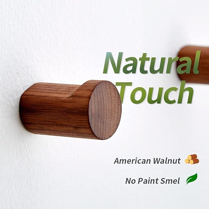 Natural Wood Wall Hooks, for Hanging Coat Towel Cap Bag Purses Jacket Backpack - Image 3