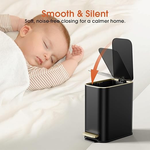 Small Bathroom Trash Can with Lid Soft Close, 5L / 1.3 Gallon Slim Garbage Can - Image 4