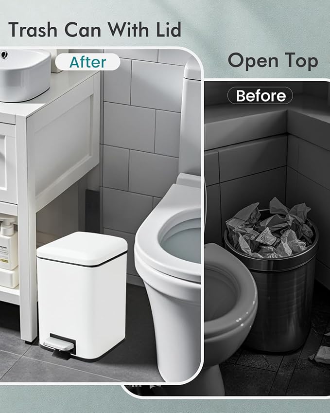 Bathroom Trash Can with Lid, 6 Liter / 1.6 Gallon Small Trash Can with - Image 8