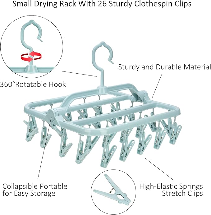 Foldable Clip Hangers with 26 Drying Clips, Underwear Hanger with Clips - Image 5