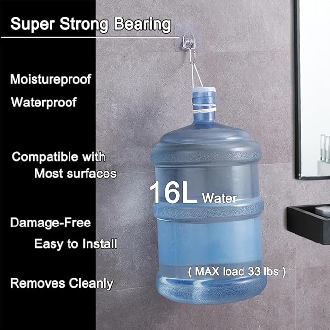 15 pack Large Adhesive Wall Hooks, Damage-Free Waterproof Rustproof 33Ib Max - Image 3