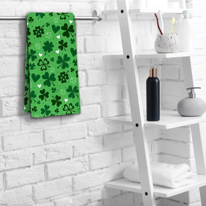 St Patricks Day Hand Towels for Bathroom, 2 Packs Lucky Clovers Fingertip - Image 5