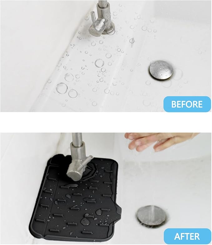 2 Pieces Black Faucet Guard & Draining Mat 8.3" Mini Splash Guard Faucet Handle - Image 6