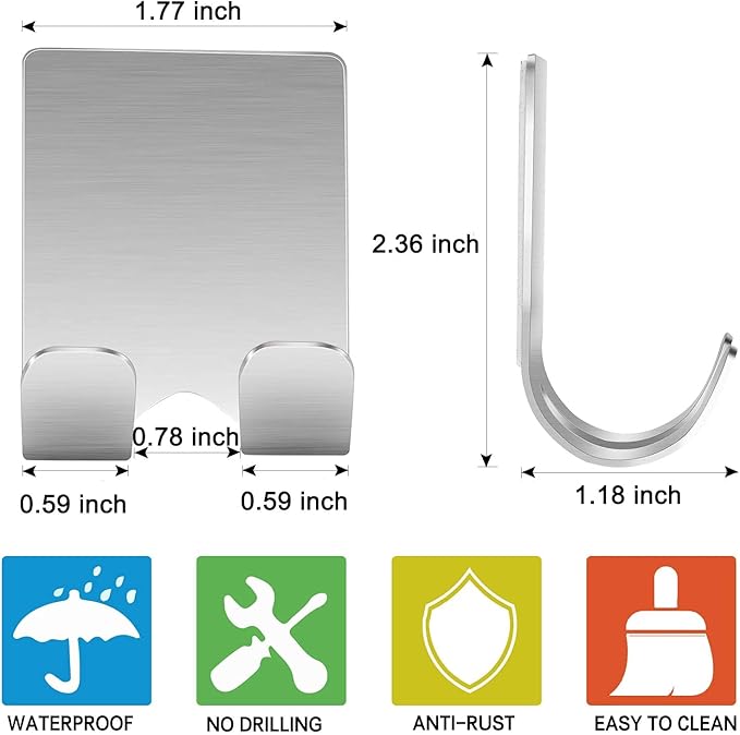 Deluxe Razor Holder for Shower-Hook Hanger StandAdhesive Stainless Steel Heavy - Image 2
