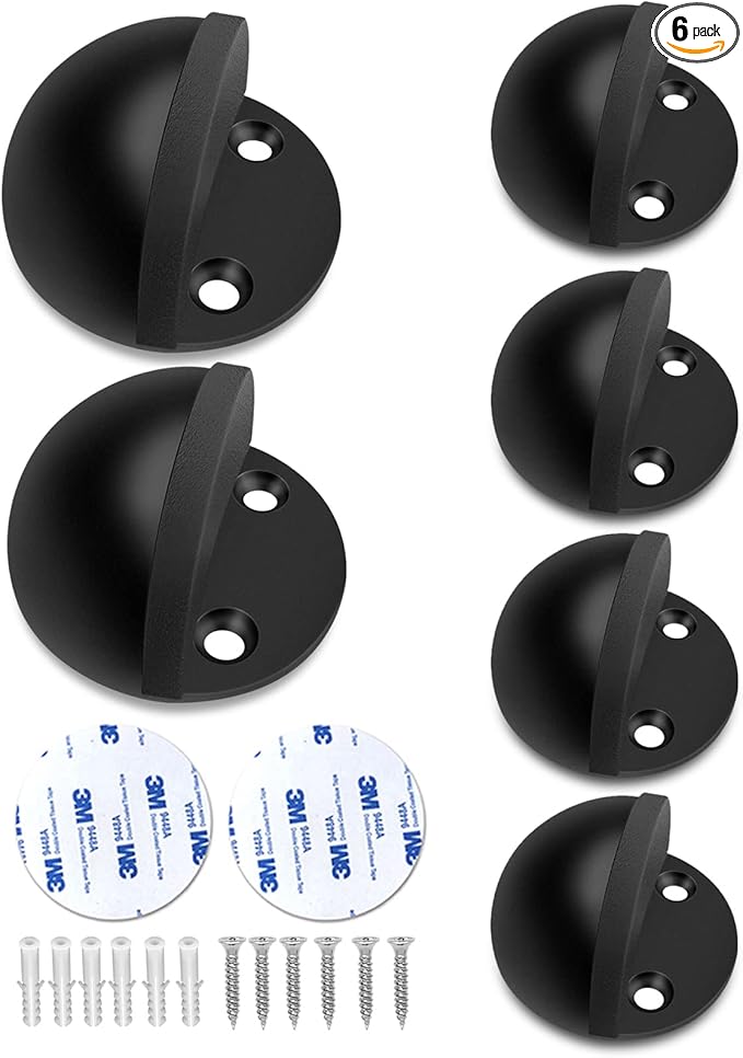 6 Pack Door Stoppers Self Adhesive Floor Door Stop No Drill Black Rubber Bumper by Gudui