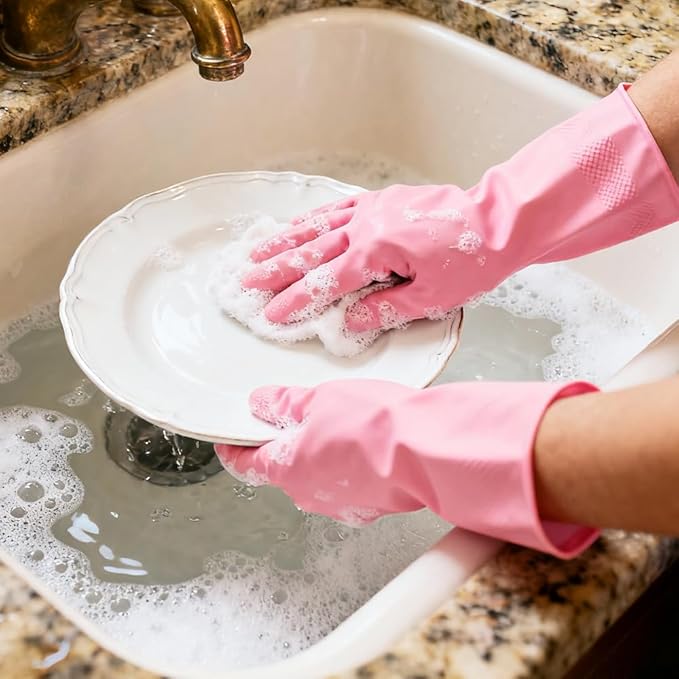4 Pack Rubber Dishwashing Gloves - Image 2