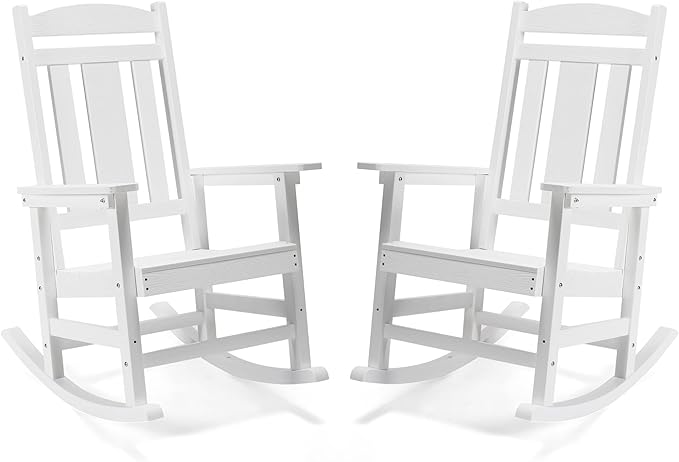 LUE BONA Outdoor Rocking Chairs Set of 4, Weather Resistant HDPS Poly Rocker Chairs, 350lb Heavy Duty, Oversized Porch Rocker for Adult, High Back Smooth Rocking Chairs for Outdoor & Indoor, White - Image 8