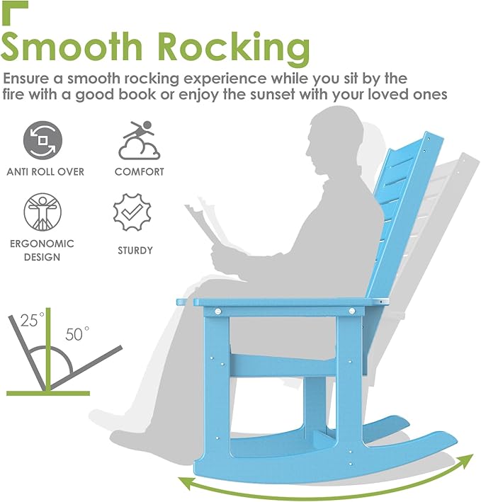 GREENVINES Outdoor Rocking Chair Set | 3-Piece | 2 Rocking Chairs with 1 Side Table | Porch Rocker | HDPE Plastic | Arctic | Patio Furniture Sets | High Back | Big & Tall | Ladder Back - Image 5