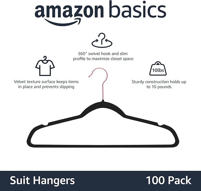 Amazon Basics Slim Velvet Non-Slip Space Saving Suit Clothes Hangers, Closet - Image 2