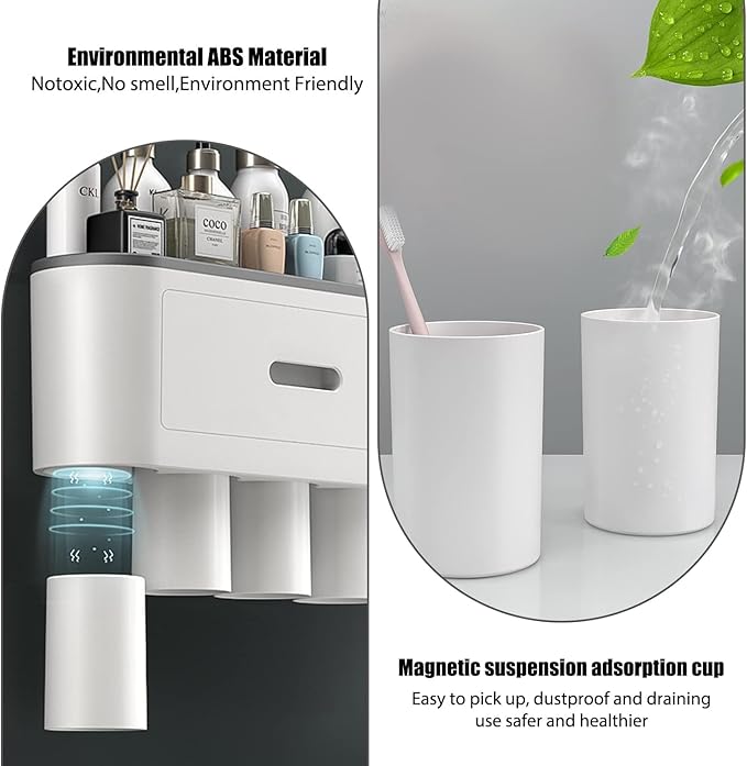 Toothbrush Holders Wall Mounted, Double Automatic Toothpaste Dispensers - Image 4