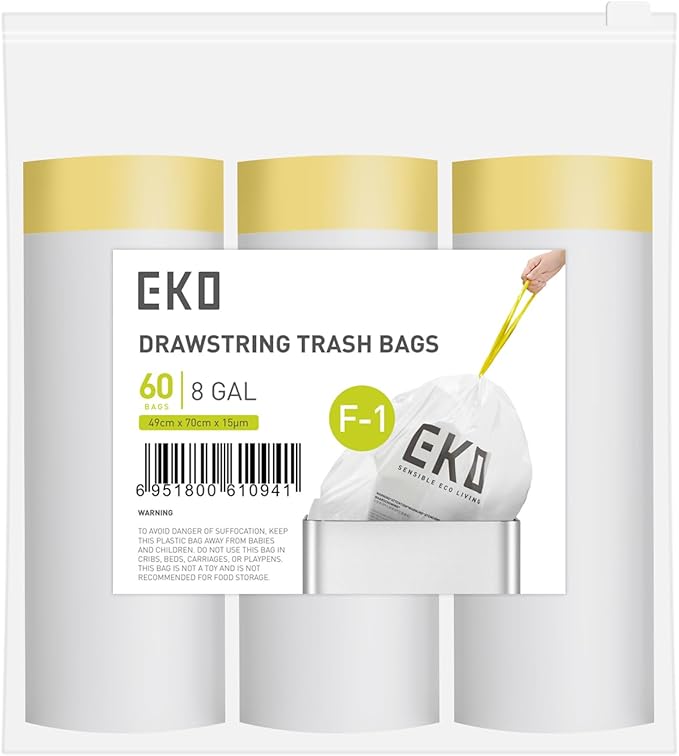 EKO 8 Gallon / 30.3 Liter, Extra-Strong Unscented Garbage Bags, Easy-Dispense by EKO