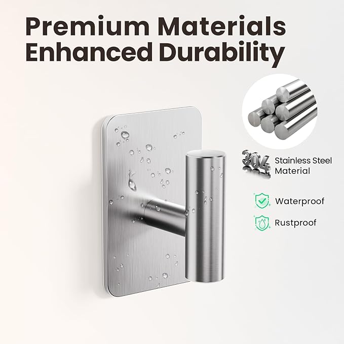Silver Hooks for Hanging Heavy Duty, Wall Hooks for Shower, Waterproof & - Image 6