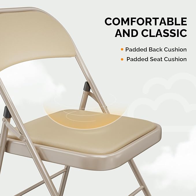 VINGLI 6 Pack Folding Chairs with Padded Seats, Metal Frame with Pu Leather Seat & Back, Capacity 350 lbs, Set of 6, Khaki - Image 5