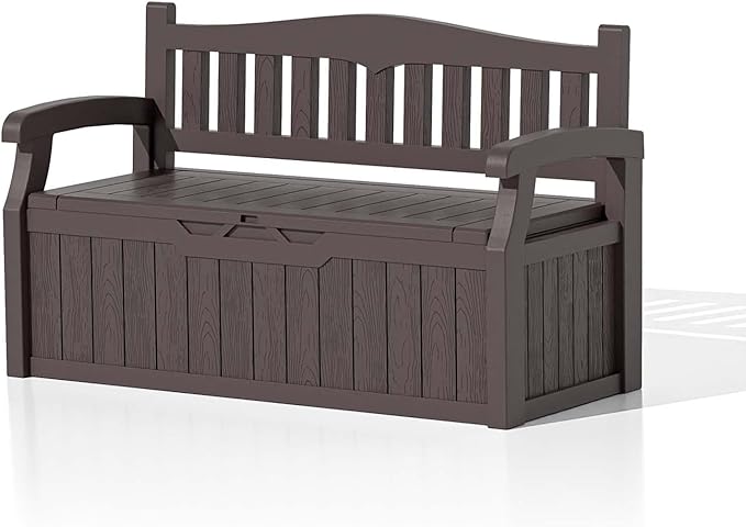 Patiowell 75 Gallon Plastic Storage Bench, Water-Resistant Deck Box for Patio Furniture, Garden Tools, Pool Storage and Outdoor Cushions, Brown - Image 8