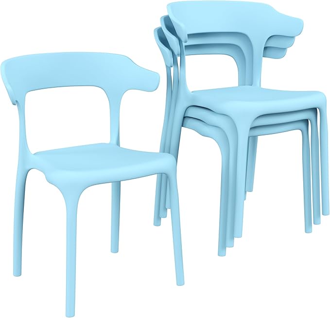 VECELO 4 Pack Plastic Stacking Chairs, Stackable Dining Chairs for Kitchen Restaurant Patio, Portable Indoor Outdoor Use, No Assembly Required, Blue - Image 9