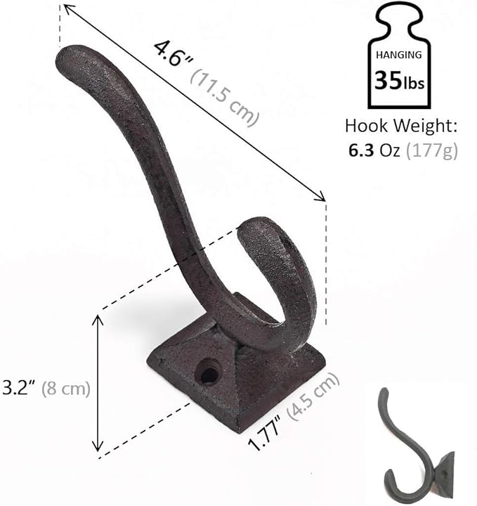 Ambipolar 5-Pack Antique Black Wall Hooks, Vintage Modern Farmhouse Style - Image 2