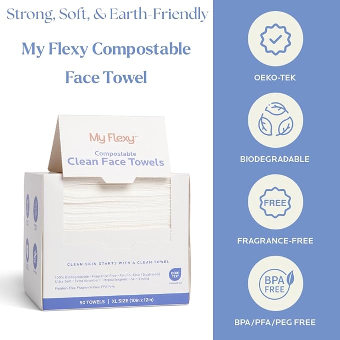 Disposable Face Towels XL for Skin Care & Makeup Removal – 100% Biodegradable - Image 2