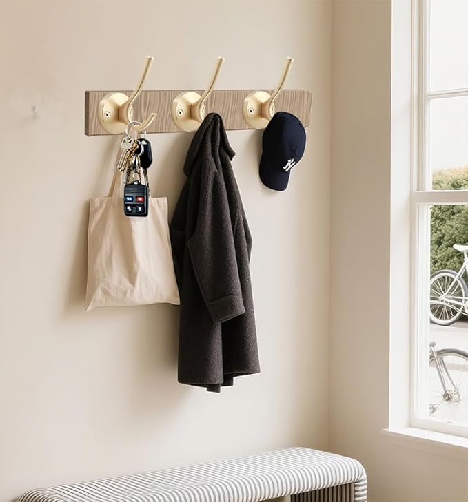 Gold Coat Hooks for Wall, 3 Pack Towel Hook Heavy Duty Metal Double Bath Robe - Image 2