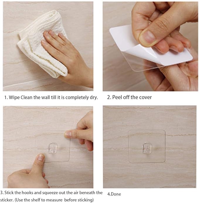 Hawsam 8PCS Clear Adhesive Sticky Wall Hooks, No Drilling Strong Waterproof - Image 6