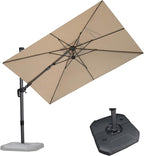 PURPLE LEAF 6.5' X 10' Left-right Tilt Patio Umbrella with Base Outdoor Cantilever Swivel Rectangle Umbrella Aluminum Offset Umbrella with 360-degree Rotation for Garden Deck Pool Patio Beige by PURPLELEAF