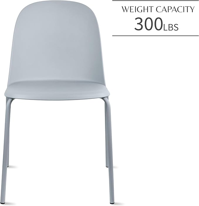 2xhome Modern Stackable Armless Dining Chair | Plastic Shell Seat with Metal Legs | Indoor or Outdoor Use | Home Kitchen Patio (1, Grey, No Padding) - Image 4