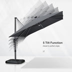 PURPLE LEAF 10 Feet Patio Umbrella with Base Outdoor Cantilever Solar Powered LED Square Umbrella Aluminum Offset Umbrella with 360-degree Rotation for Garden Deck Pool Patio Light Grey - Image 6