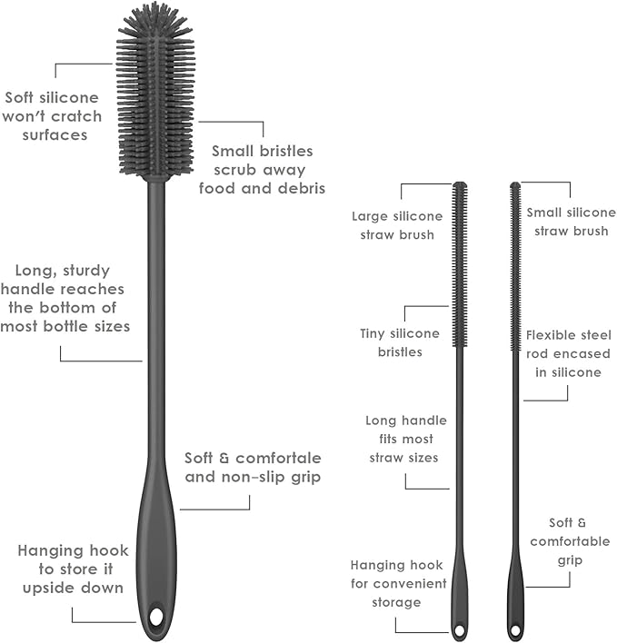 3-in-1 Silicone Bottle Brush and Straw Cleaning Brush Set, Water Bottle Cleaner - Image 3