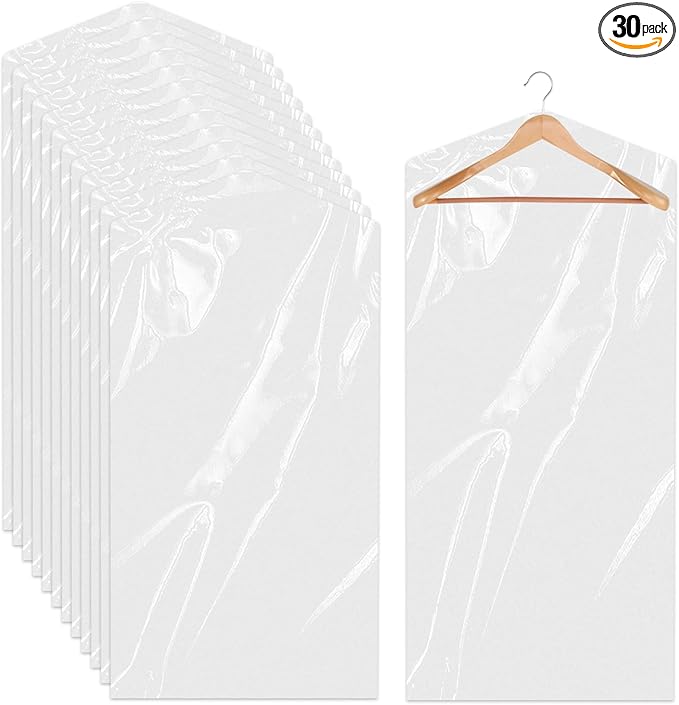 30 Pack Clear Dress Covers for Hanging Plastic Garment Bags 23.6 x 51.2 Inch by Sliverdew