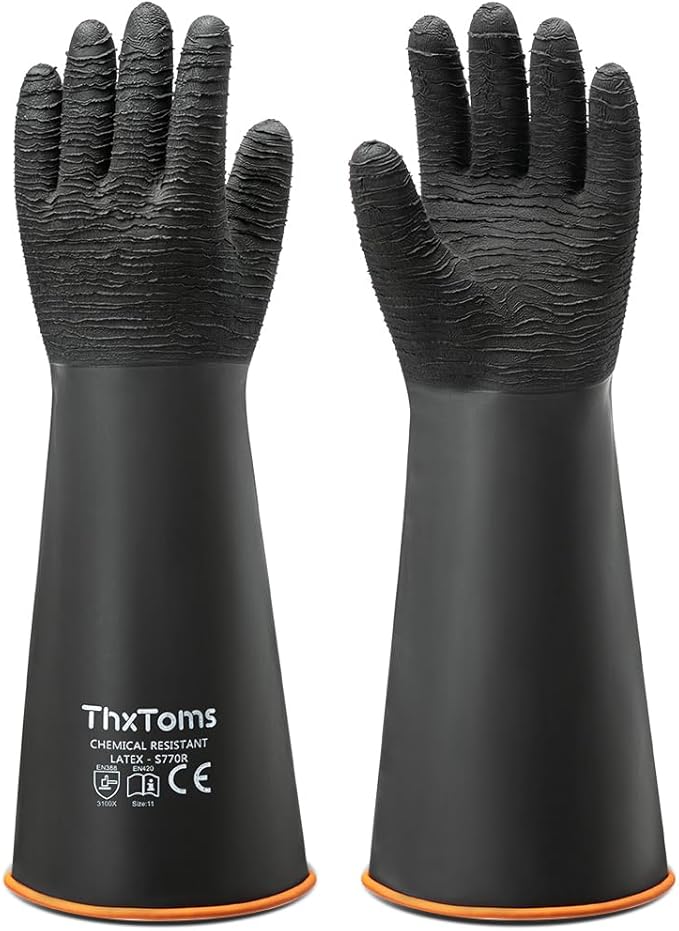 ThxToms Heavy Duty Rubber Gloves, Industrial Chemical Resistant Gloves by ThxToms